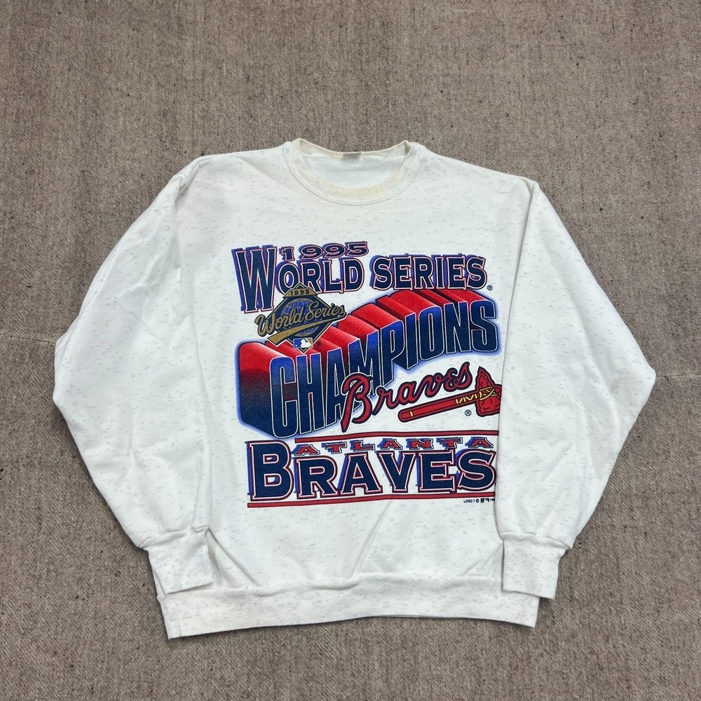 Vintage Atlanta Braves Sweatshirt Mens Large Gray 1990s MLB World Series